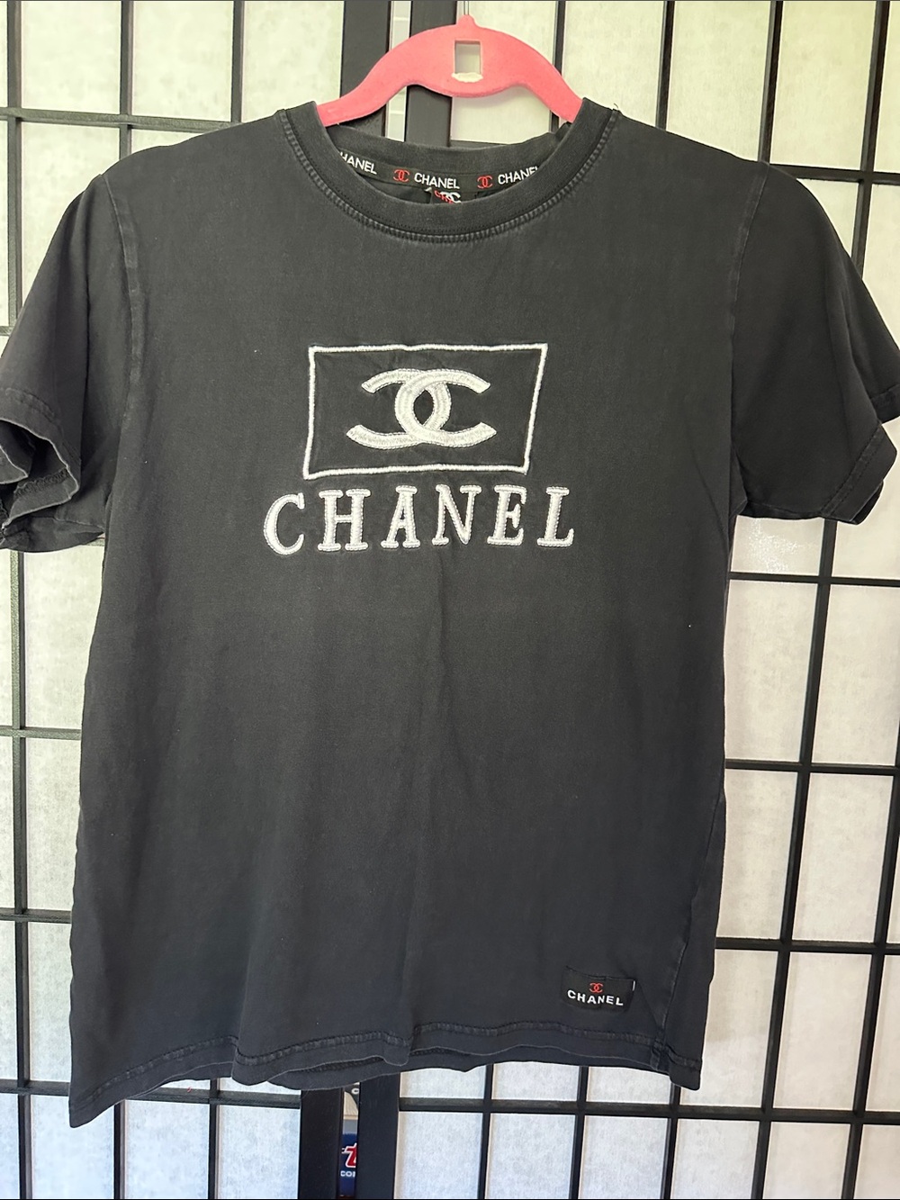 CHANEL Black T-Shirt with White Logo Embroidery